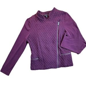 Banana Republic Quilted Asymmetrical Zip Jacket Wmns M Plum Cottagecore‎ Preppy